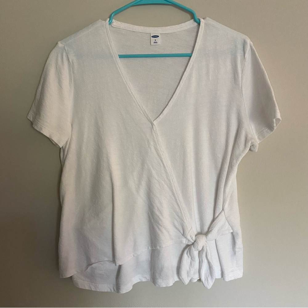 Old Navy Women's White Short Sleeve Side Wrap Blouse M